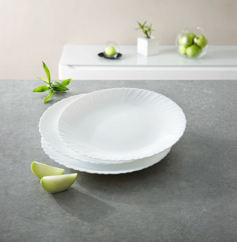 Assiette plate rond blanc verre opal Ø 25 cm Feston Luminarc