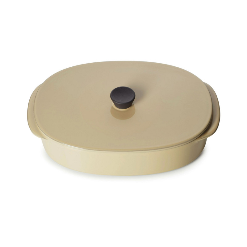 Plat avec couvercle ovale beige porcelaine 19x13 cm Caractere Revol