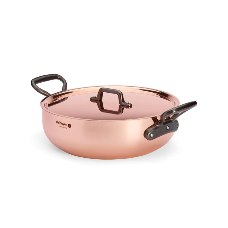 Sautoir bombé cuivre inox Sans revêtement Avec couvercle Ø 28 cm 10 cm 4,9 L Prima Matera De Buyer