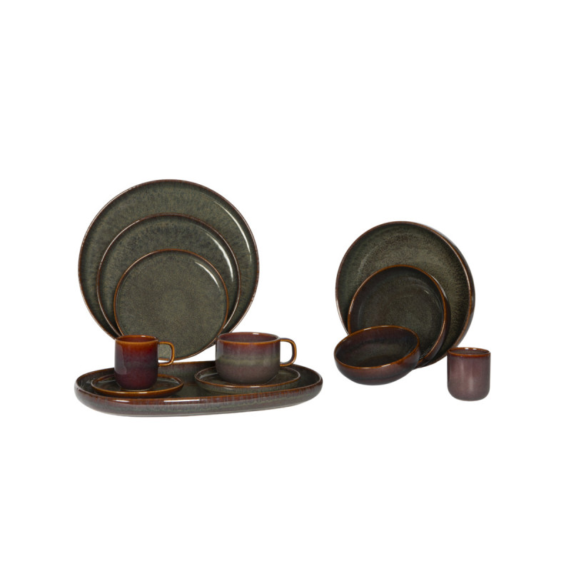 Sous tasse expresso rond Marron Bleu grès émaillé Ø 12 cm Amber Accolade