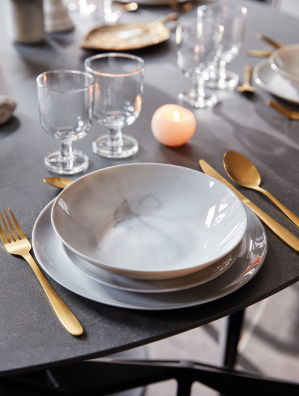 Assiette coupe plate rond marbre gris verre opal Ø 25 cm Diwali Luminarc