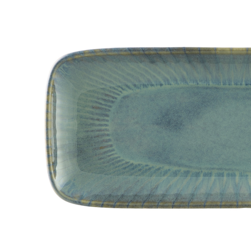 Plat rectangulaire bleu vert grès émaillé 28 cm Lotus Accolade