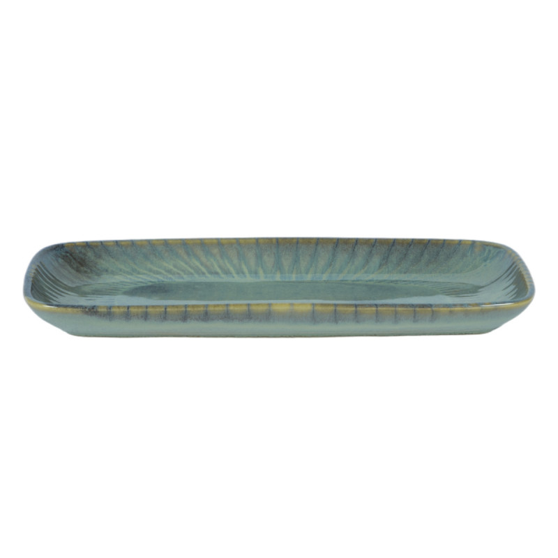 Plat rectangulaire bleu vert grès émaillé 28 cm Lotus Accolade