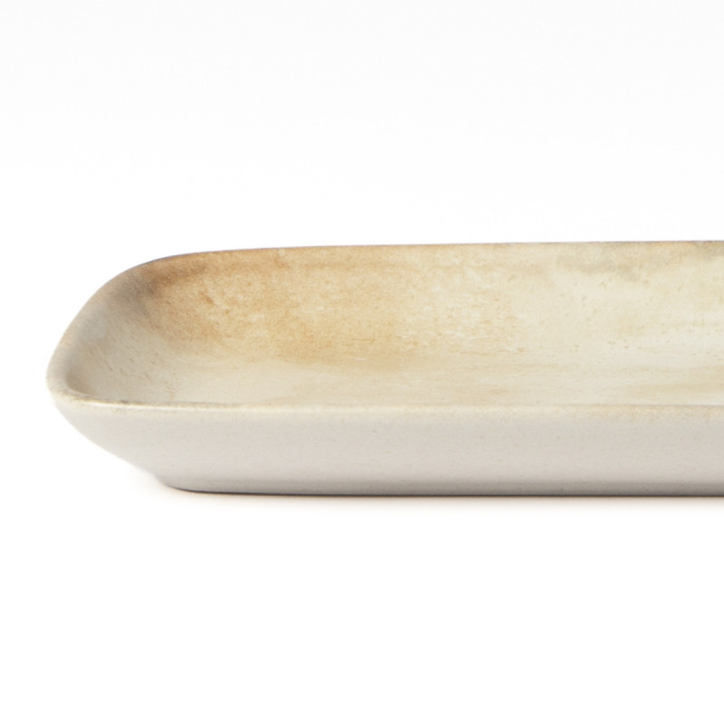 Plat rectangulaire beige grès émaillé 28 cm Sahara Accolade